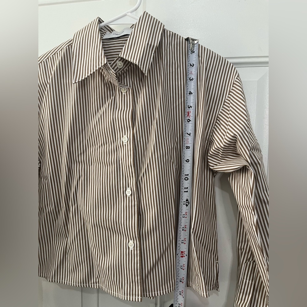 SOLD OUT NYC OVERSIZED THE CROPPED EVERYTHING SHIRT IN TRUFFLE MICRO STRIPE XS - Picture 6 of 10